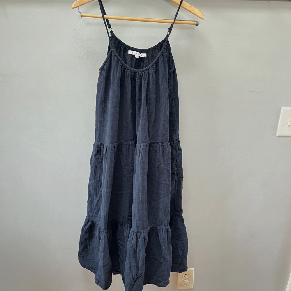 Xirena Black Tiered Maxi Dress Spaghetti Straps Lightweight Cotton XS‎ Womens